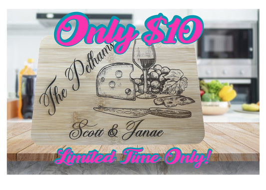 Custom Laser Engraved Small Bamboo Cutting Board FREE SHIPPING